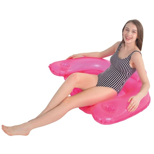 50" Pink Mosaic Water Lounger with Cup Holders & Backrest